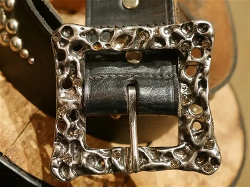 B-Low The Belt Silver Studded Square Buckle Black Belt