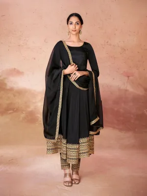 Black color anarkali suit with pant and dupatta
