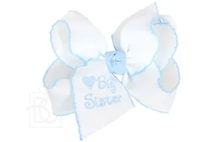 Blue Embr Big Sister Crochet Edge Bow