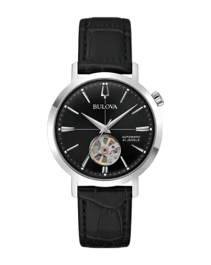 Bulova Timeless Elegance Automatic Black Dial with Leather Strap Watch 96A317