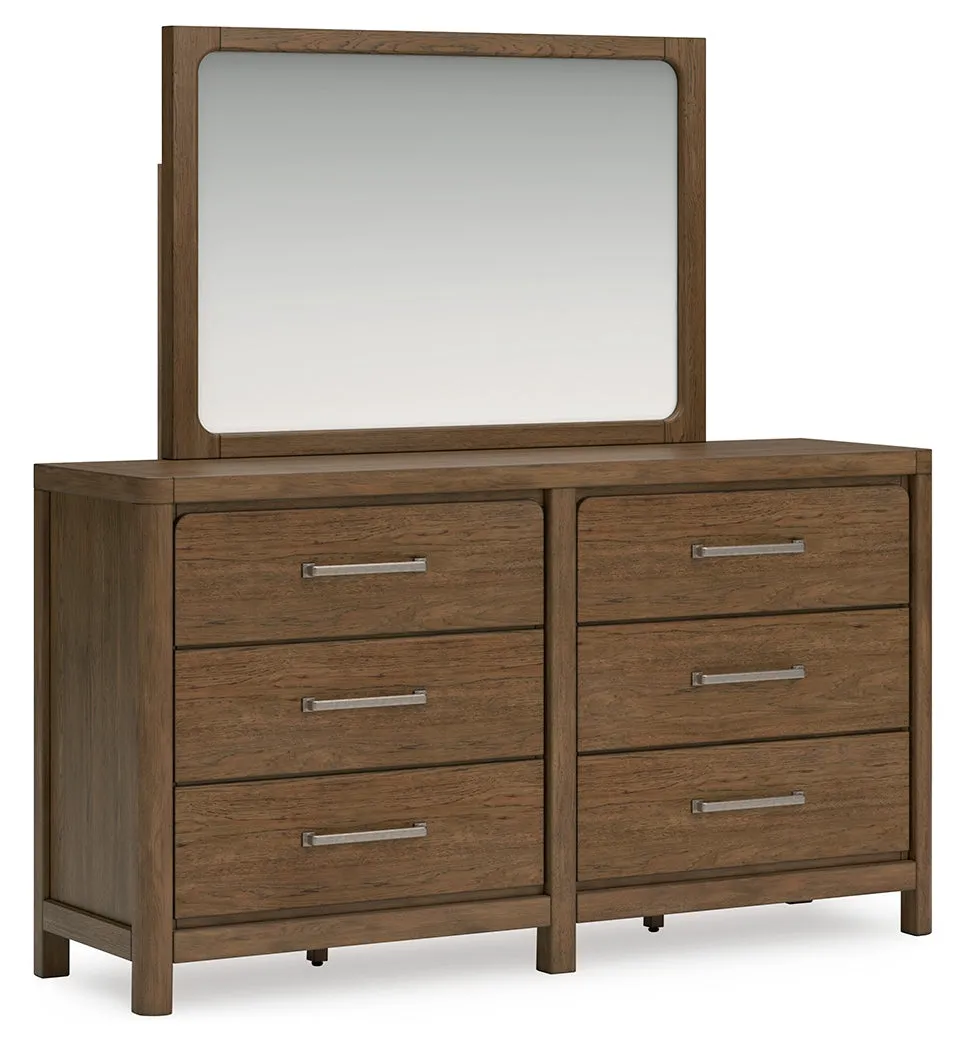 Cabalynn King Upholstered Bed with Mirrored Dresser, Chest and 2 Nightstands in Light Brown