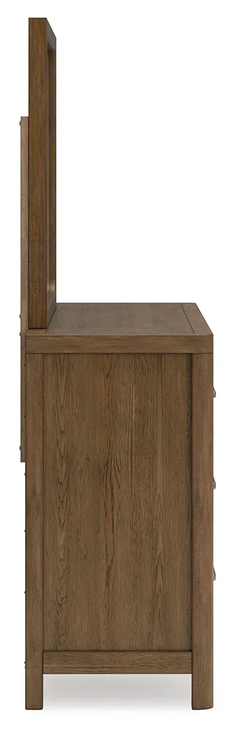 Cabalynn King Upholstered Bed with Mirrored Dresser, Chest and 2 Nightstands in Light Brown
