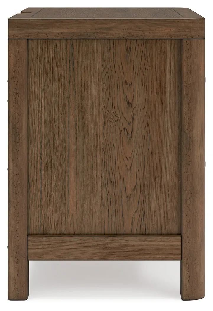 Cabalynn King Upholstered Bed with Mirrored Dresser, Chest and 2 Nightstands in Light Brown