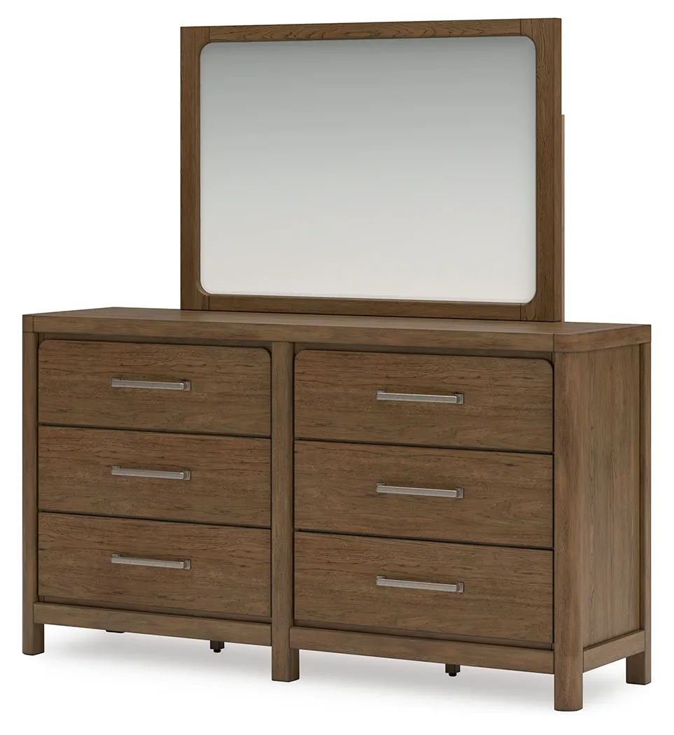Cabalynn King Upholstered Bed with Mirrored Dresser, Chest and 2 Nightstands in Light Brown