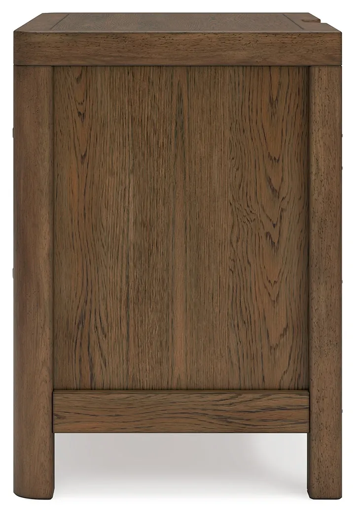 Cabalynn King Upholstered Bed with Mirrored Dresser, Chest and 2 Nightstands in Light Brown