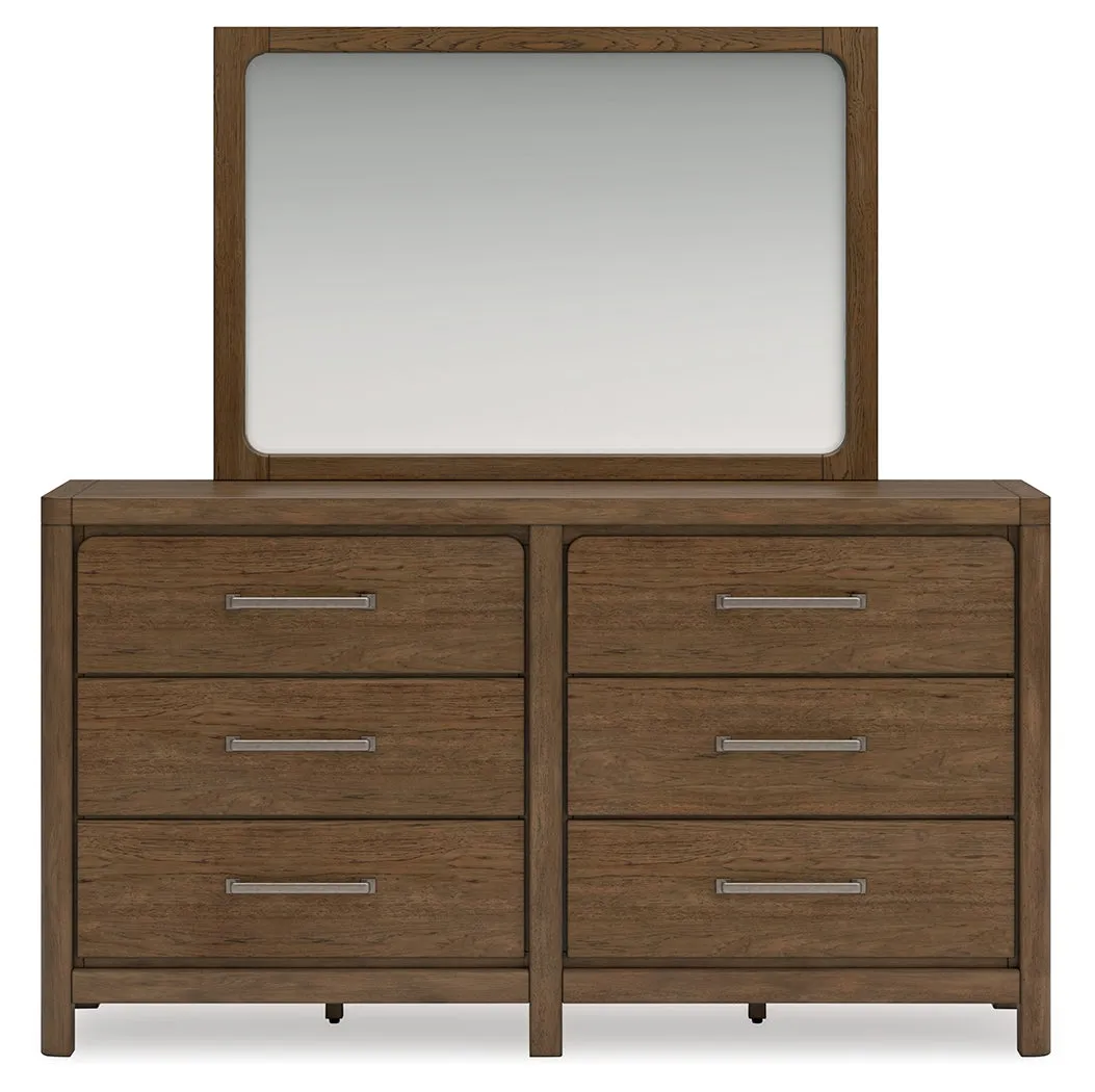 Cabalynn King Upholstered Bed with Mirrored Dresser, Chest and 2 Nightstands in Light Brown