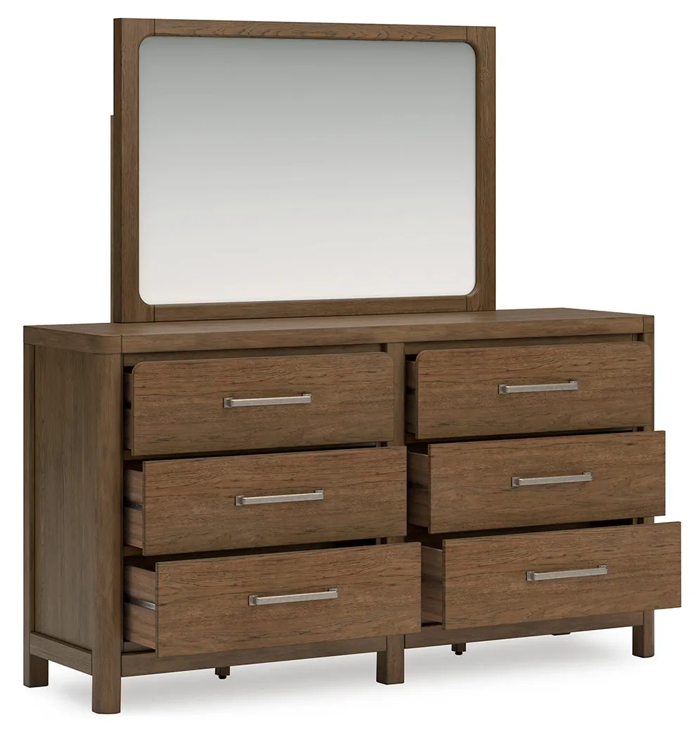 Cabalynn King Upholstered Bed with Mirrored Dresser, Chest and 2 Nightstands in Light Brown