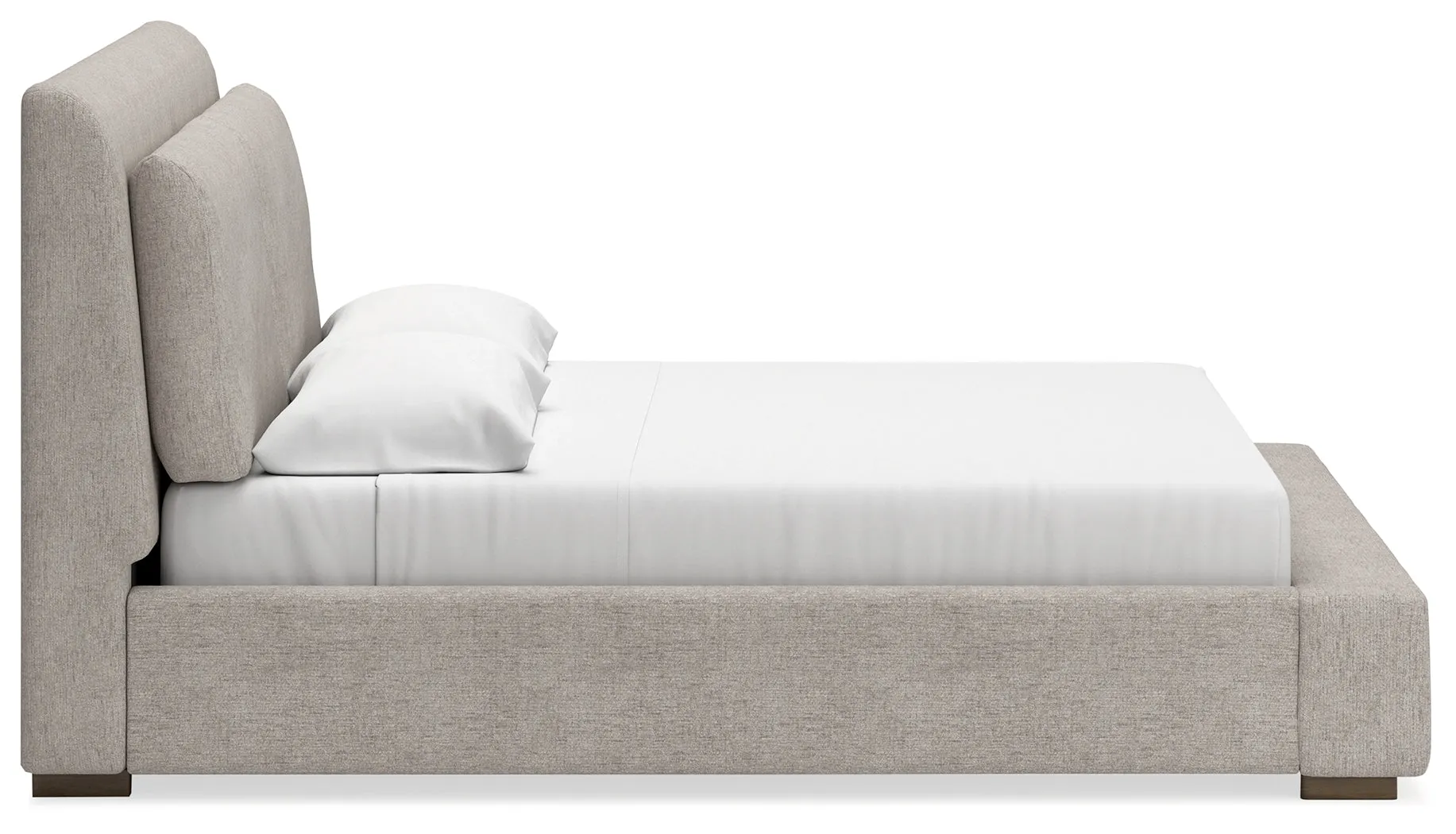 Cabalynn King Upholstered Bed with Mirrored Dresser, Chest and 2 Nightstands in Light Brown