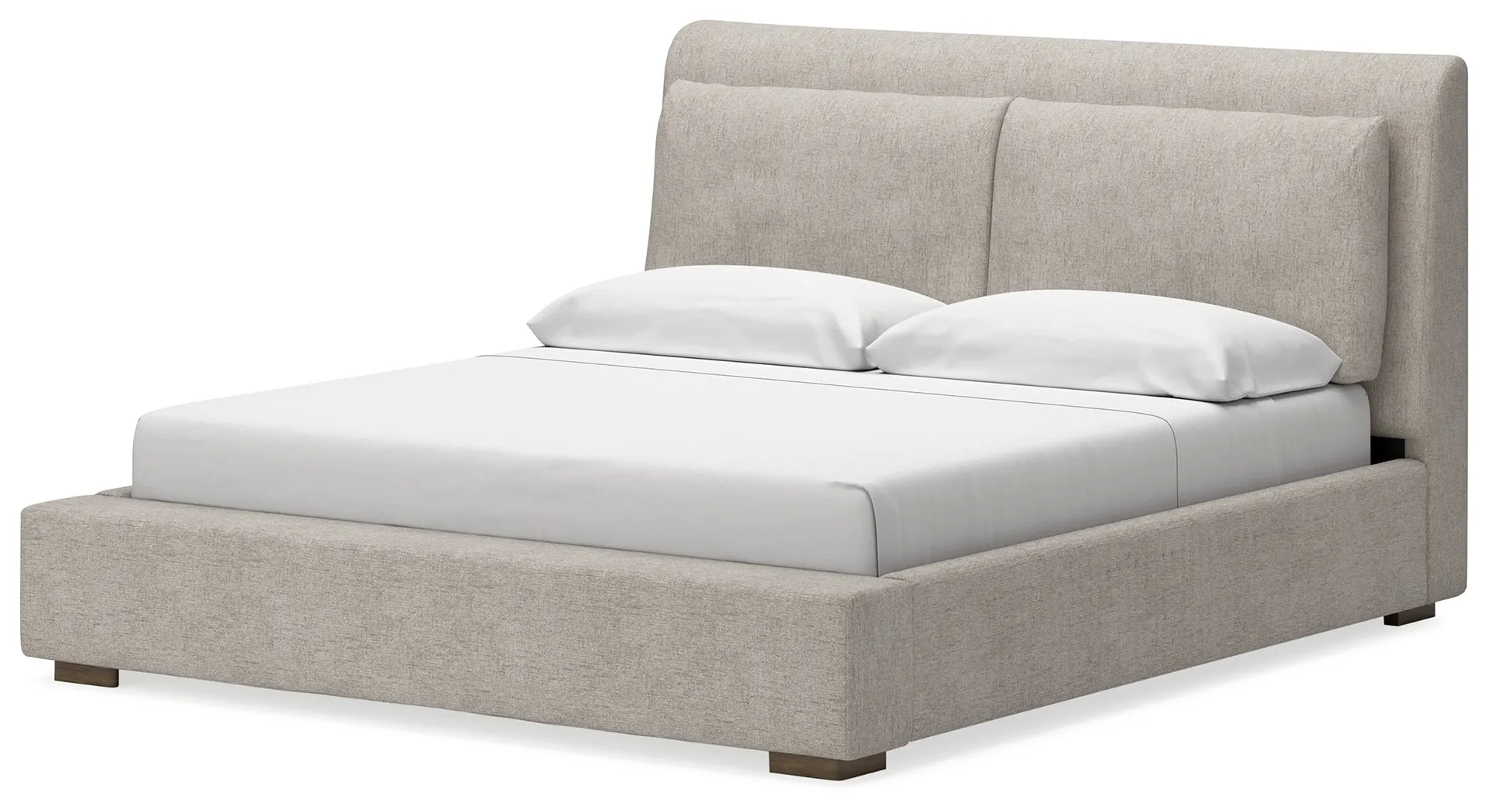 Cabalynn King Upholstered Bed with Mirrored Dresser, Chest and 2 Nightstands in Light Brown