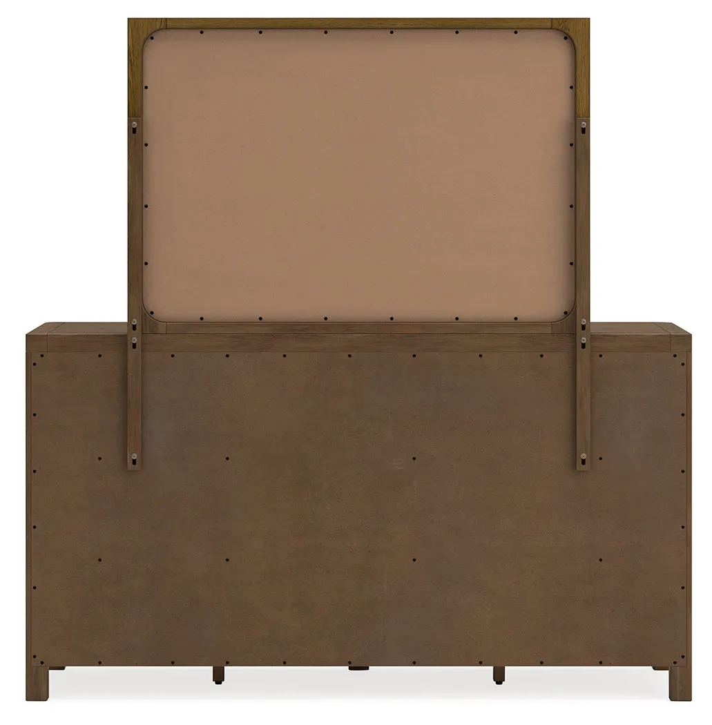 Cabalynn King Upholstered Bed with Mirrored Dresser, Chest and 2 Nightstands in Light Brown