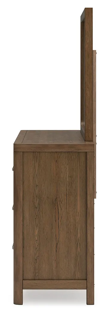 Cabalynn King Upholstered Bed with Mirrored Dresser, Chest and 2 Nightstands in Light Brown