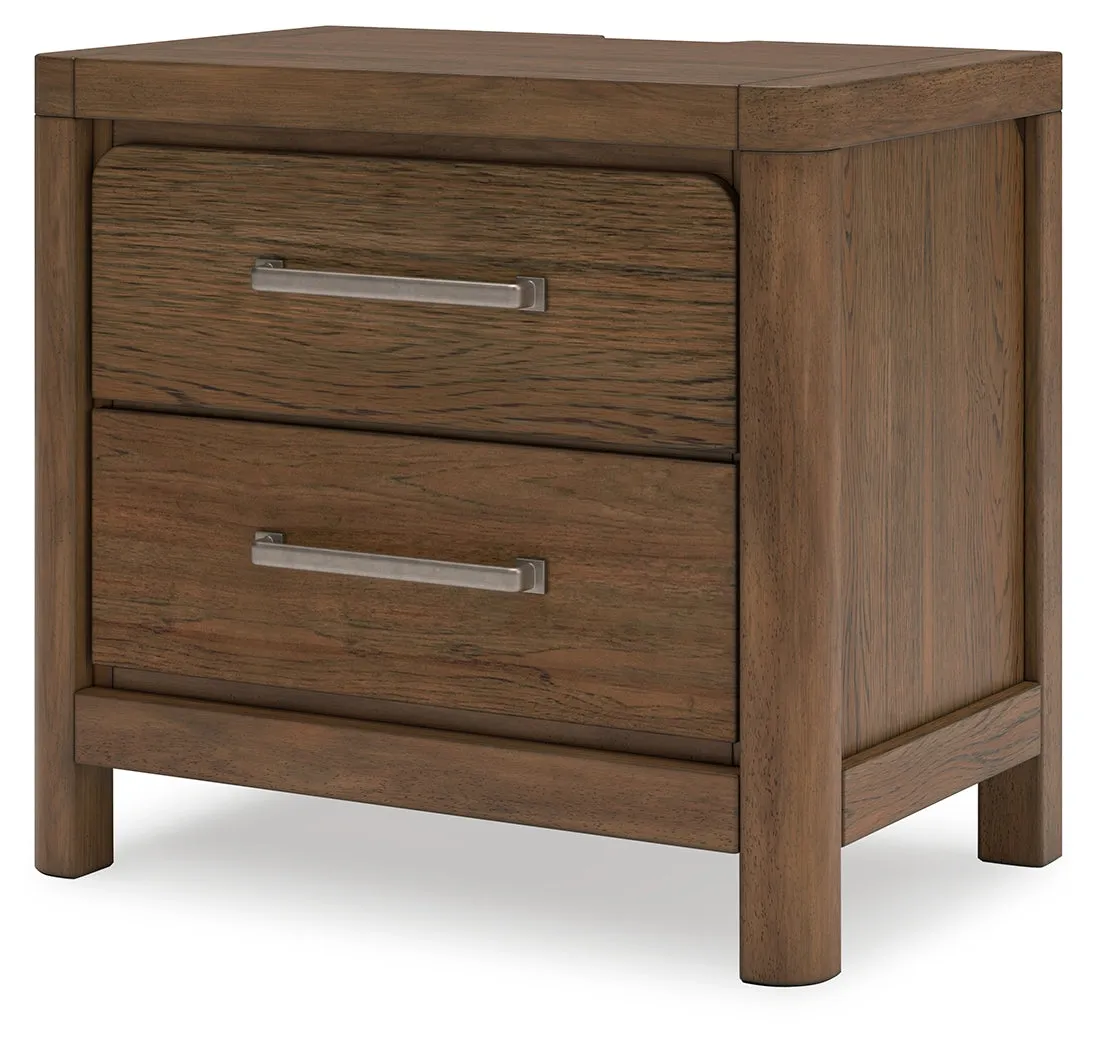 Cabalynn Queen Upholstered Bed with Chest and Nightstand in Light Brown