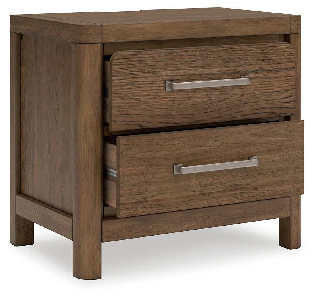 Cabalynn Queen Upholstered Bed with Chest and Nightstand in Light Brown