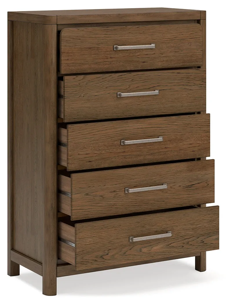 Cabalynn Queen Upholstered Bed with Chest and Nightstand in Light Brown