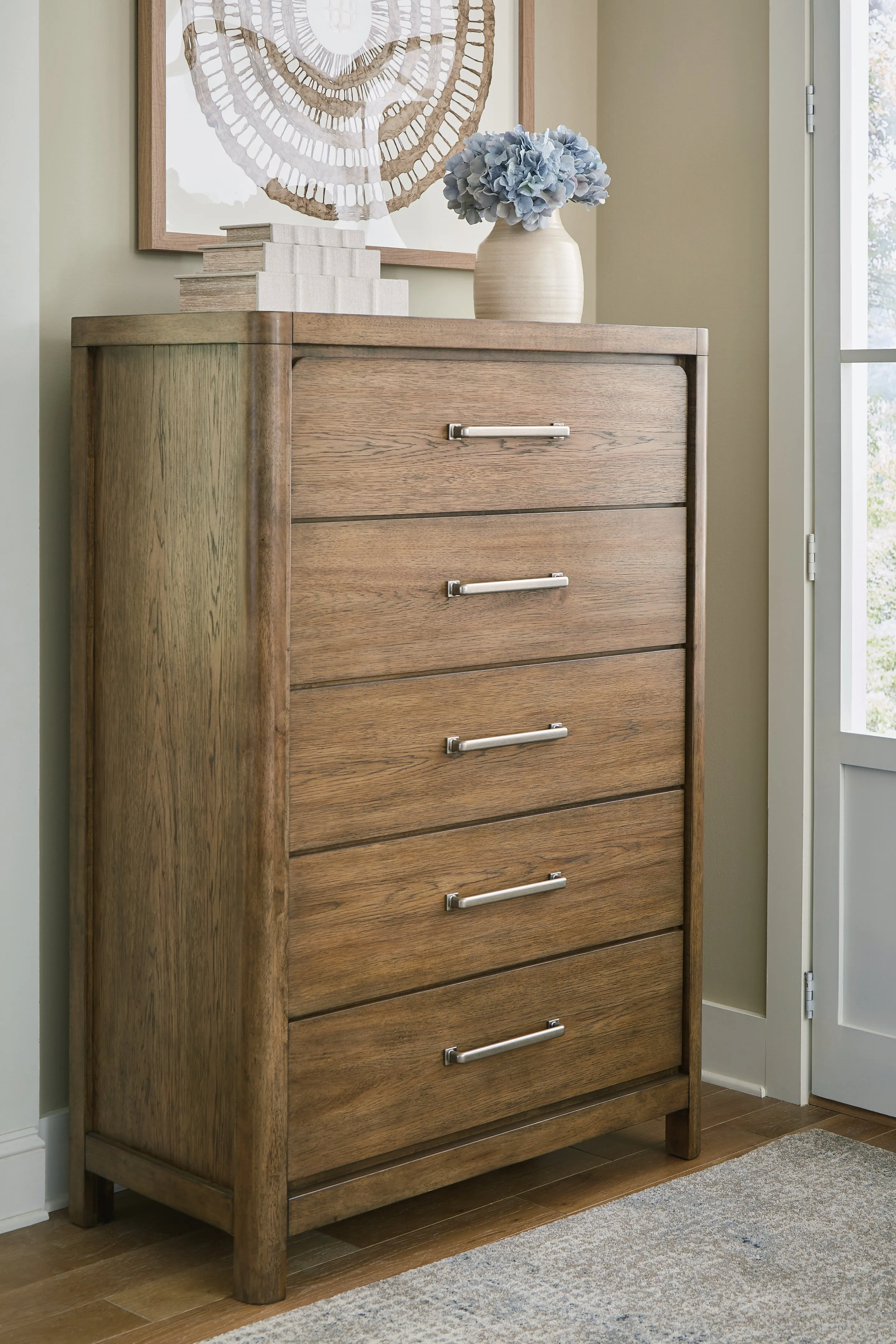 Cabalynn Queen Upholstered Bed with Chest and Nightstand in Light Brown
