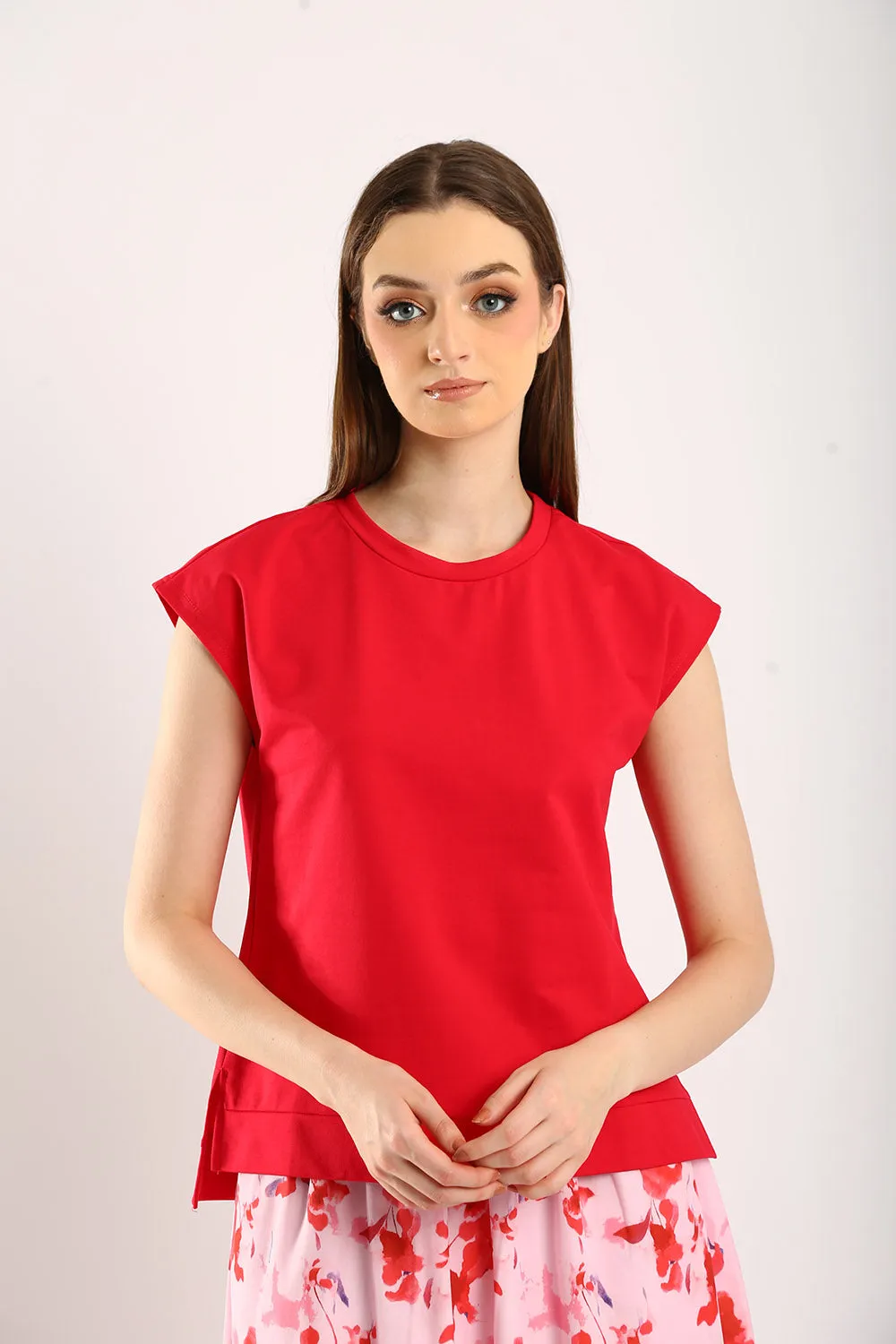 Celestine Sleeveless Jersey Top in Scarlet Red