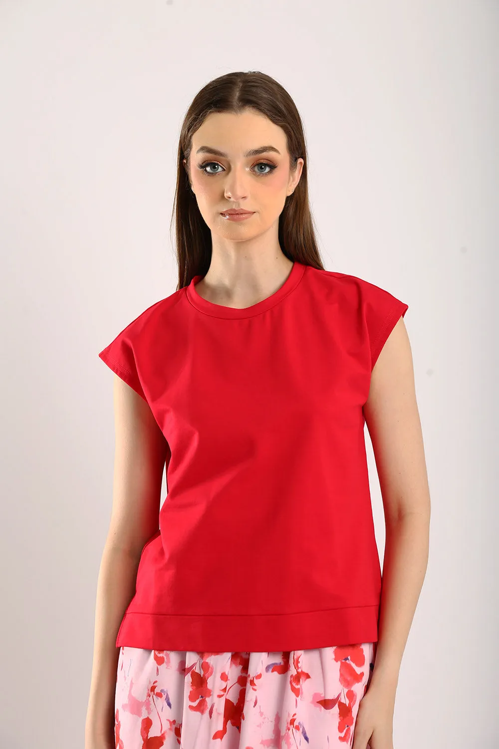 Celestine Sleeveless Jersey Top in Scarlet Red
