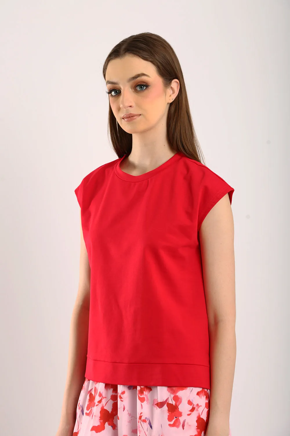 Celestine Sleeveless Jersey Top in Scarlet Red