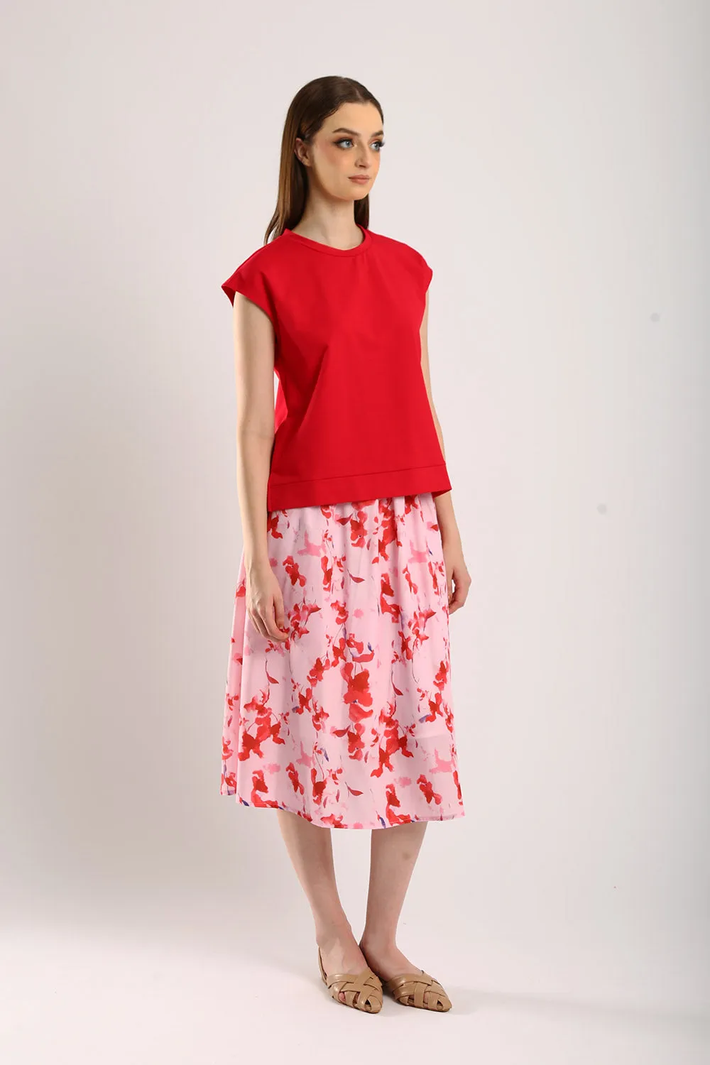 Celestine Sleeveless Jersey Top in Scarlet Red