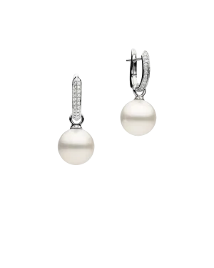Diamond Keel Edge Pearls My Way Earrings | 12mm Round Pearls, Diamonds, and White Gold