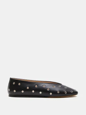 Eyelet studded black leather Regency slippers