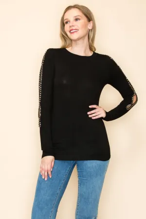Fitted Long Sleeve Studded Detail Top