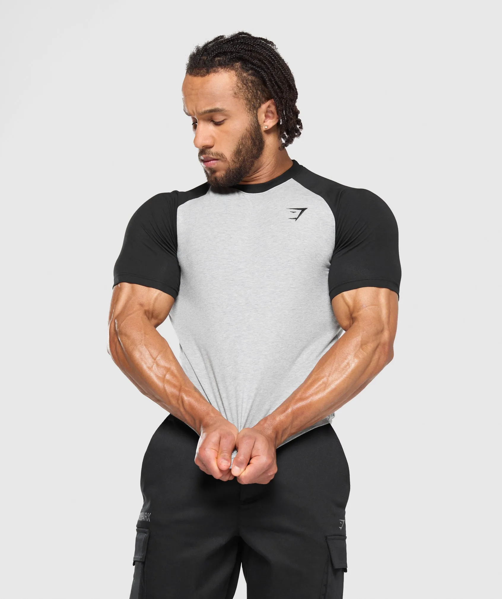 Gymshark Raglan T-Shirt - Light Grey Core Marl/Black