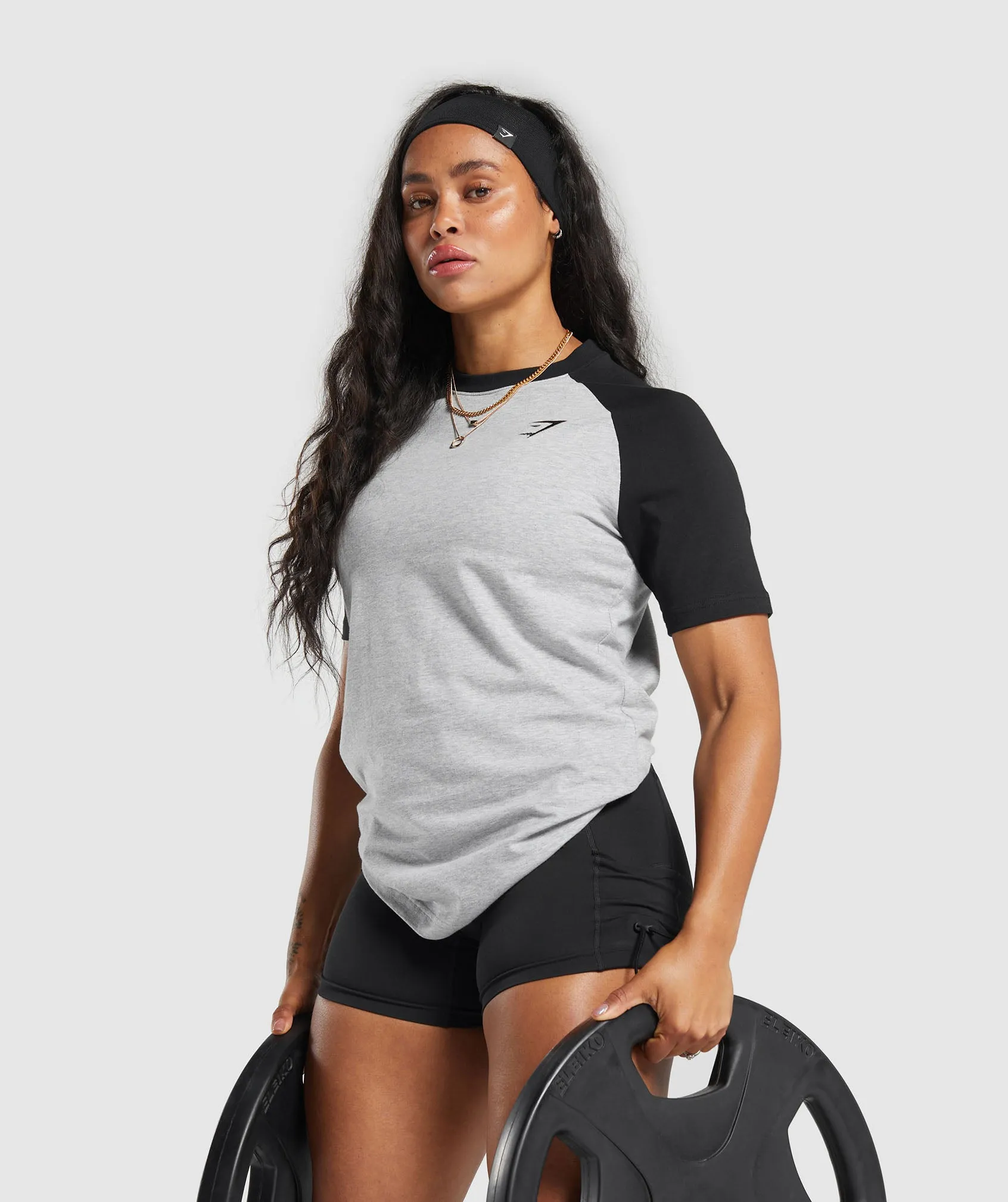 Gymshark Raglan T-Shirt - Light Grey Core Marl/Black