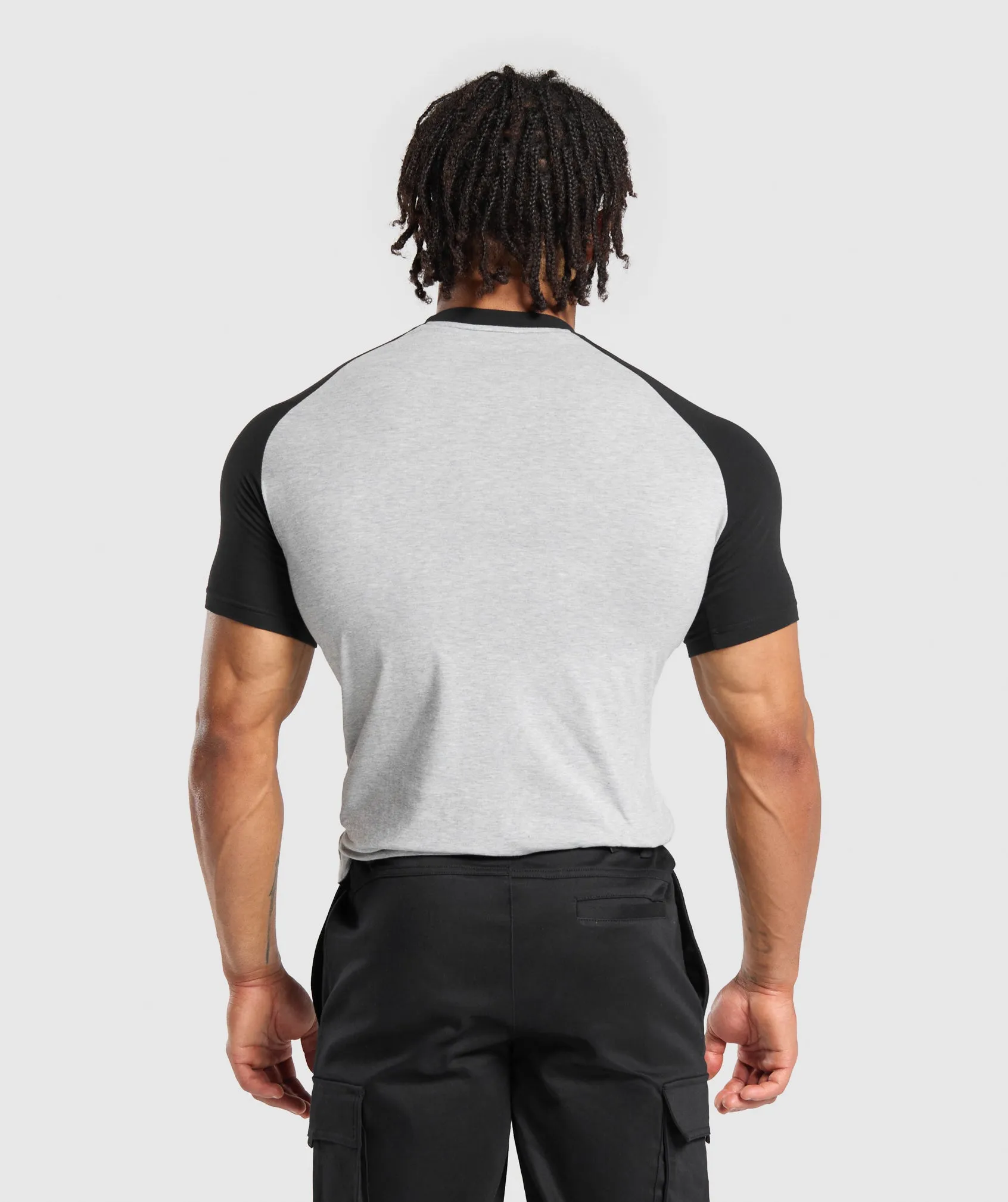 Gymshark Raglan T-Shirt - Light Grey Core Marl/Black