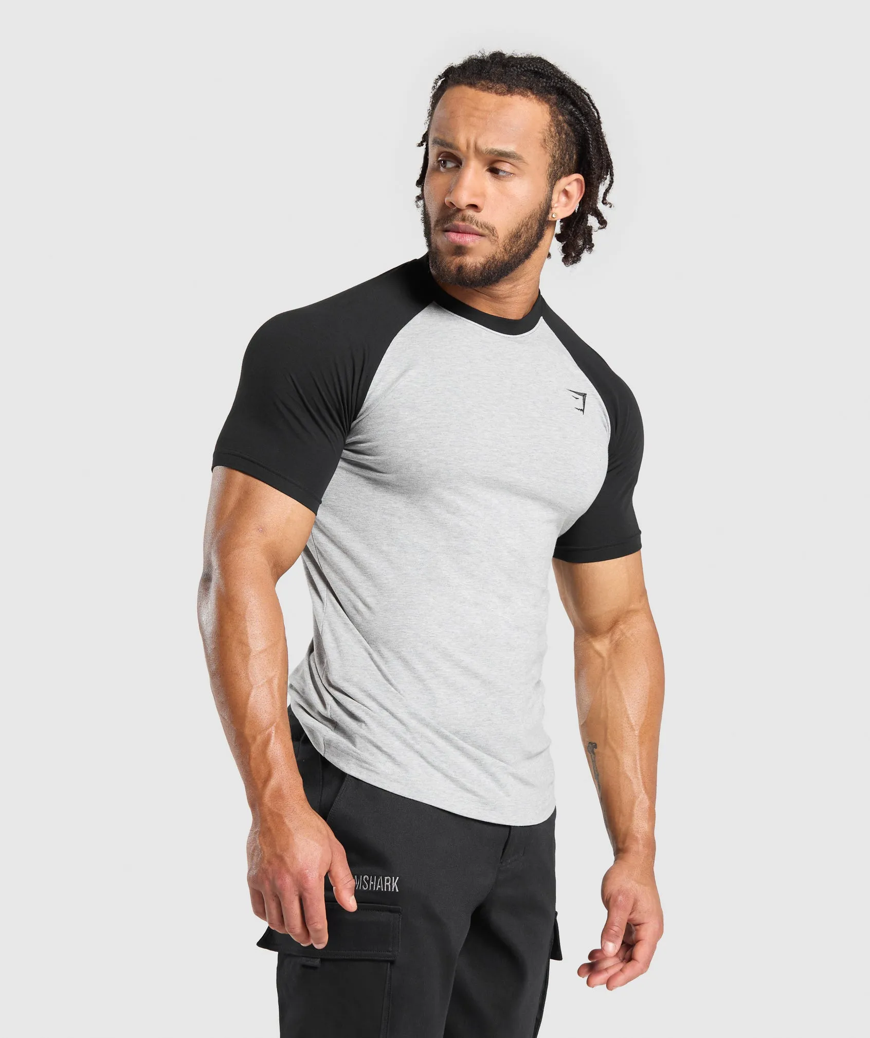 Gymshark Raglan T-Shirt - Light Grey Core Marl/Black
