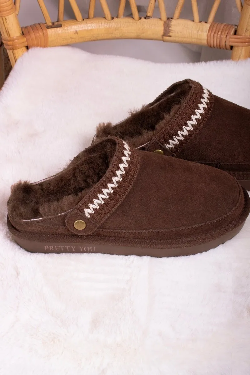 Hallie Sheepskin Multiway Slippers in Chocolate