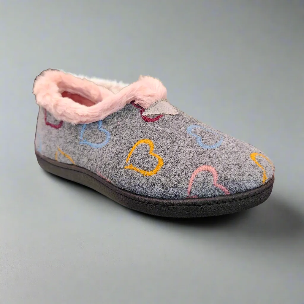 Ladies Fur Trimmed Bedroom Slippers Grey Plumaflex Memory Foam R12022