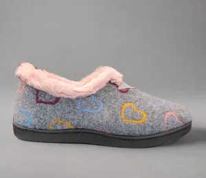 Ladies Fur Trimmed Bedroom Slippers Grey Plumaflex Memory Foam R12022