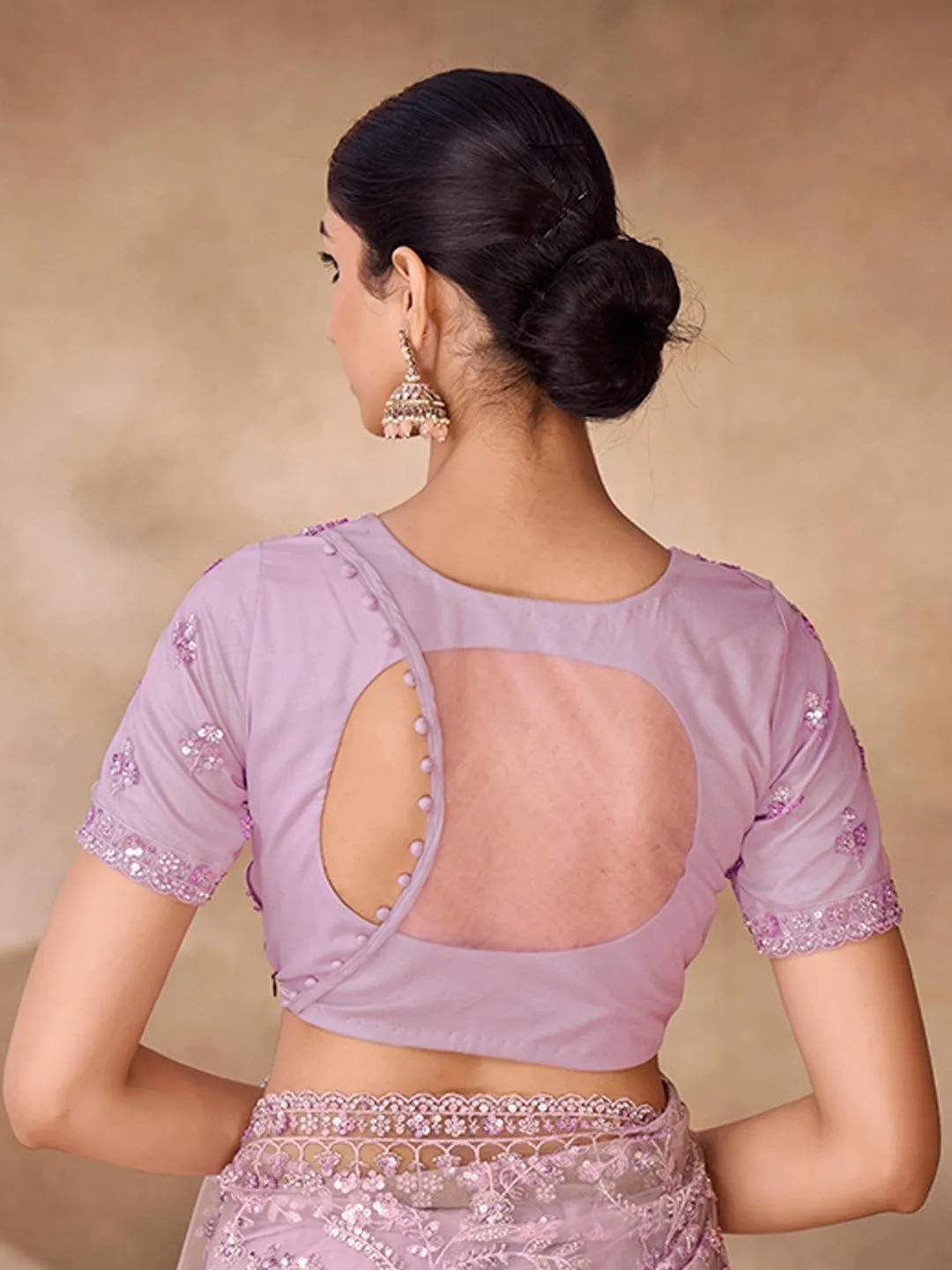 Lilac color Embroidered and zarkan work saree