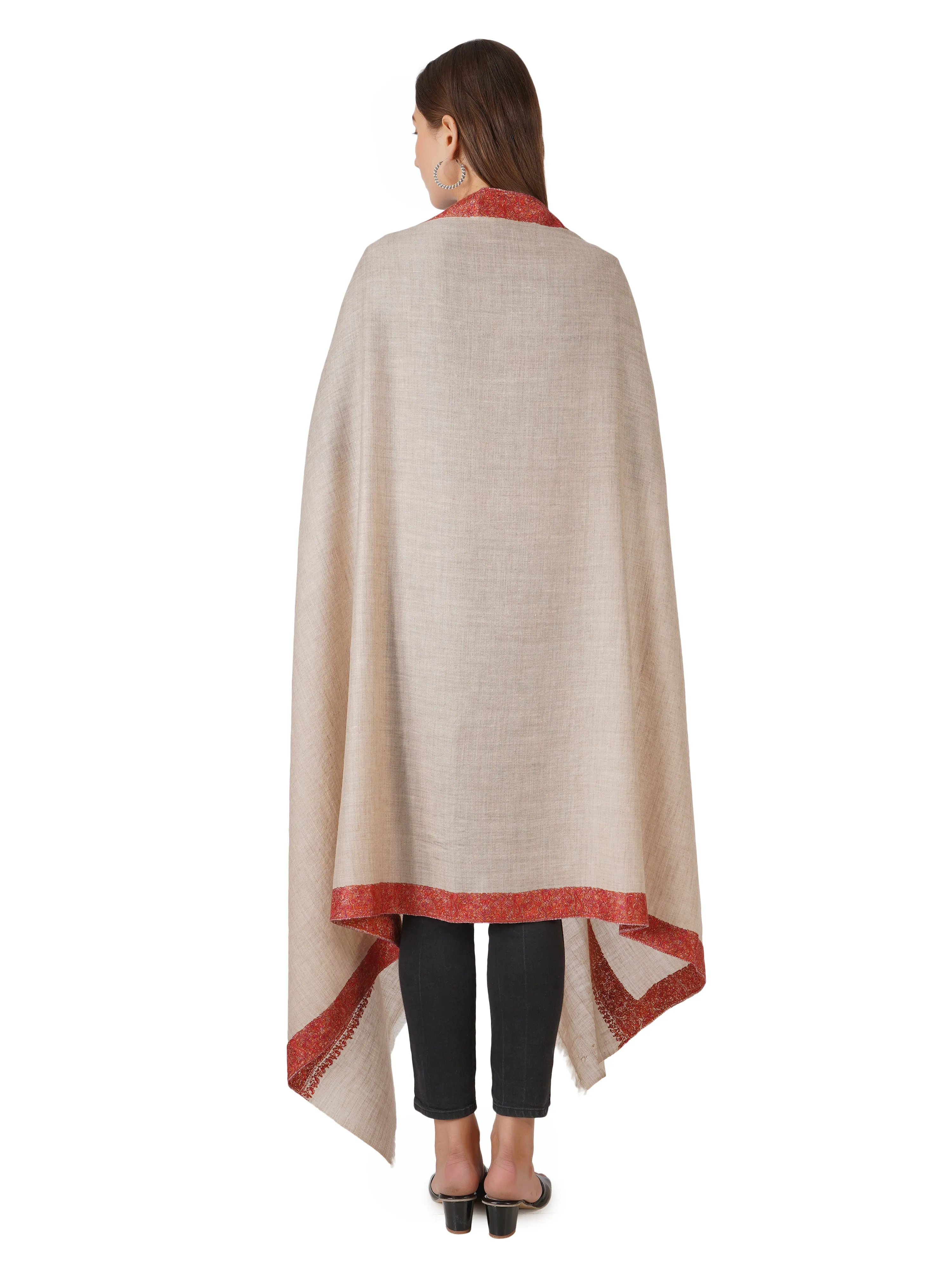 Luxury Pashmina Shawl: Handwoven Hand-Embroidered Timeless Elegance - Natural Toosh