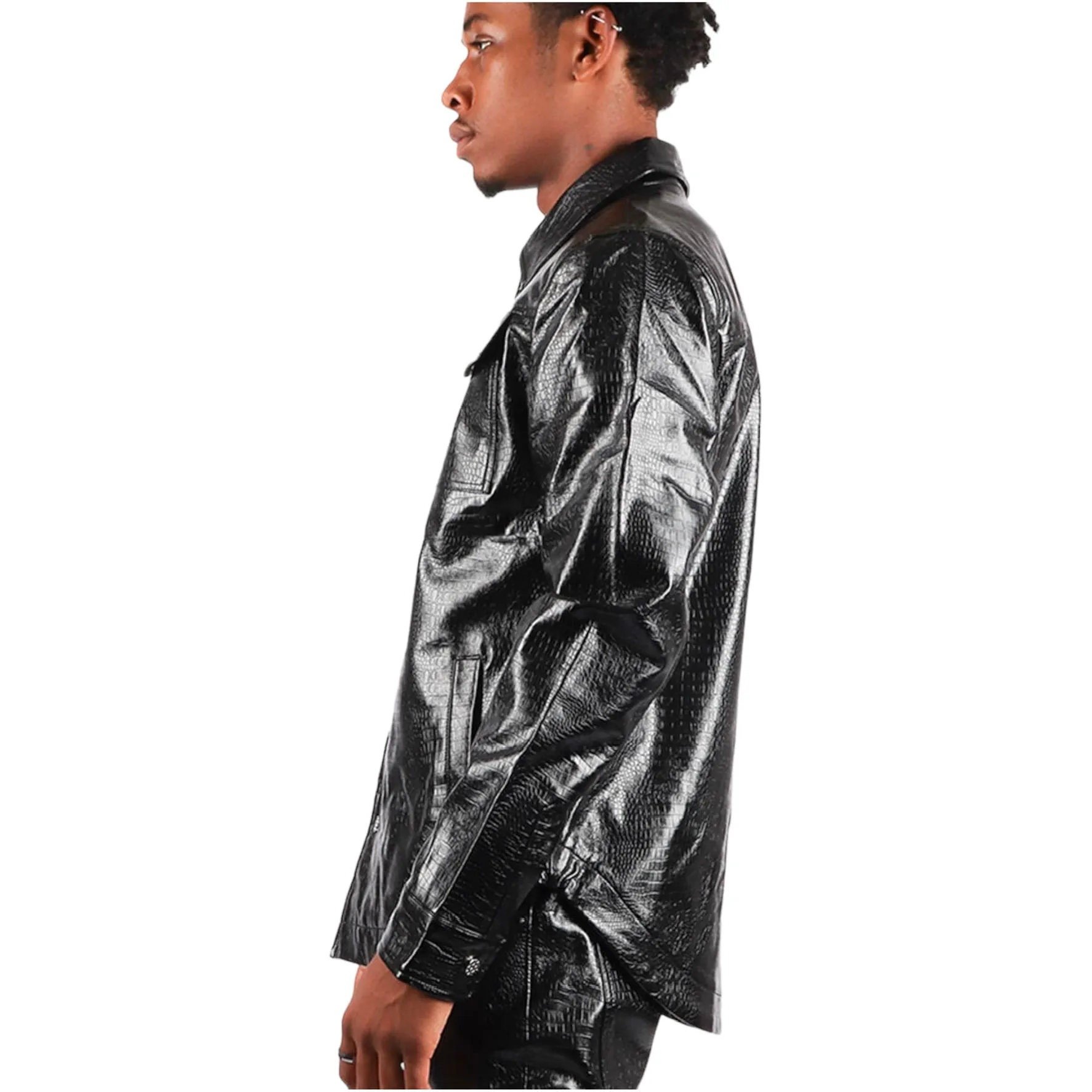 MAJESTIK: Shiny Snakeskin Shirt SH2351