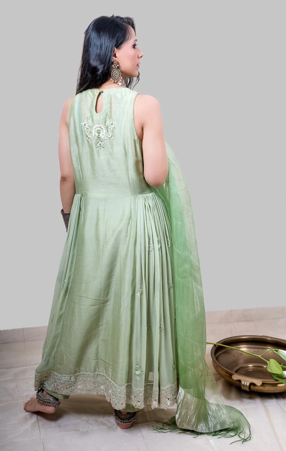 Meraki Anarkali Set-Mint Green