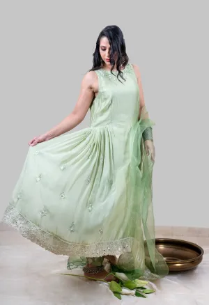 Meraki Anarkali Set-Mint Green