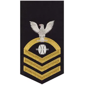 Navy E7 MALE Rating Badge: Opticalman - seaworthy gold on blue