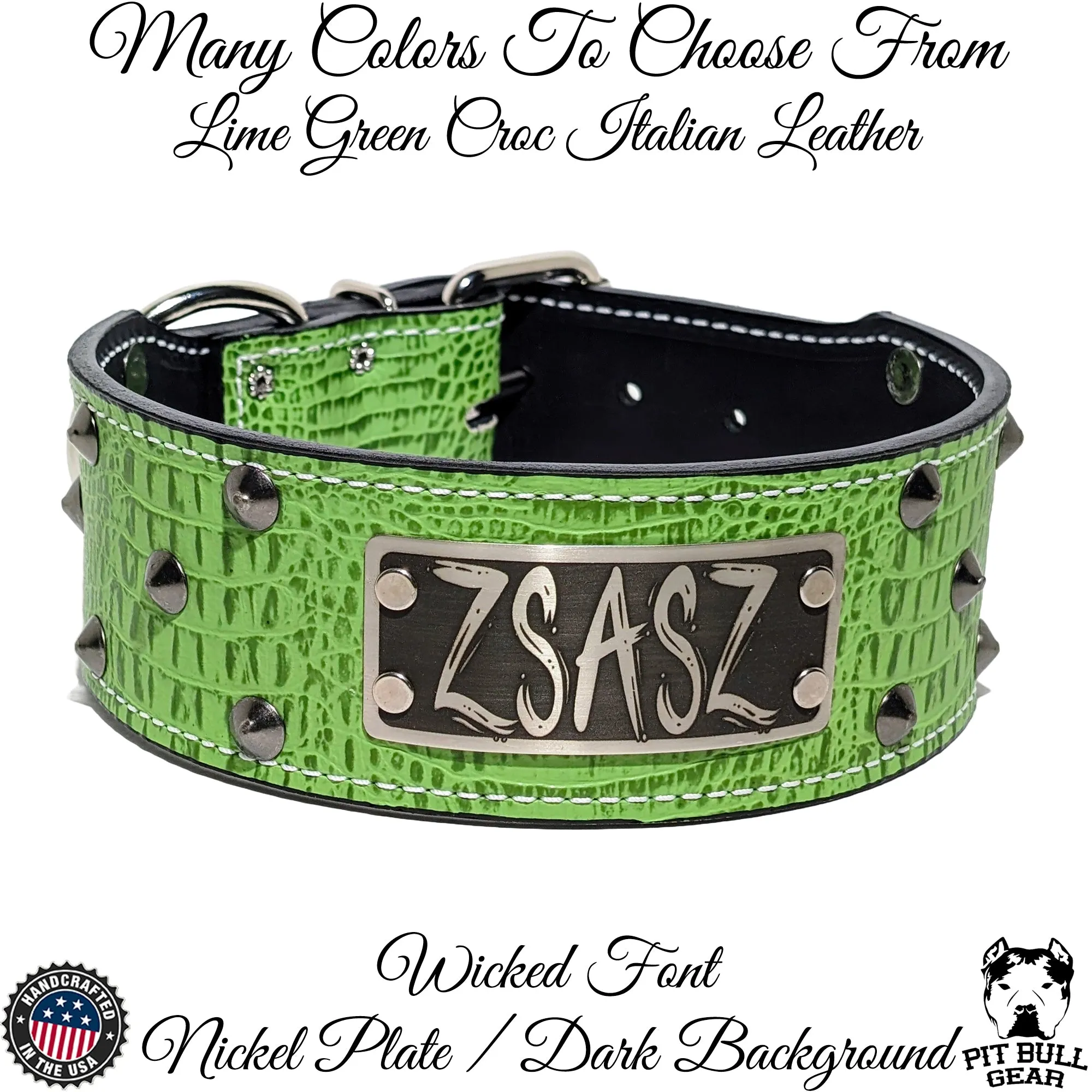 NJ4 - 2.5" Leather Dog Collar with Cone Studs & Name Plate