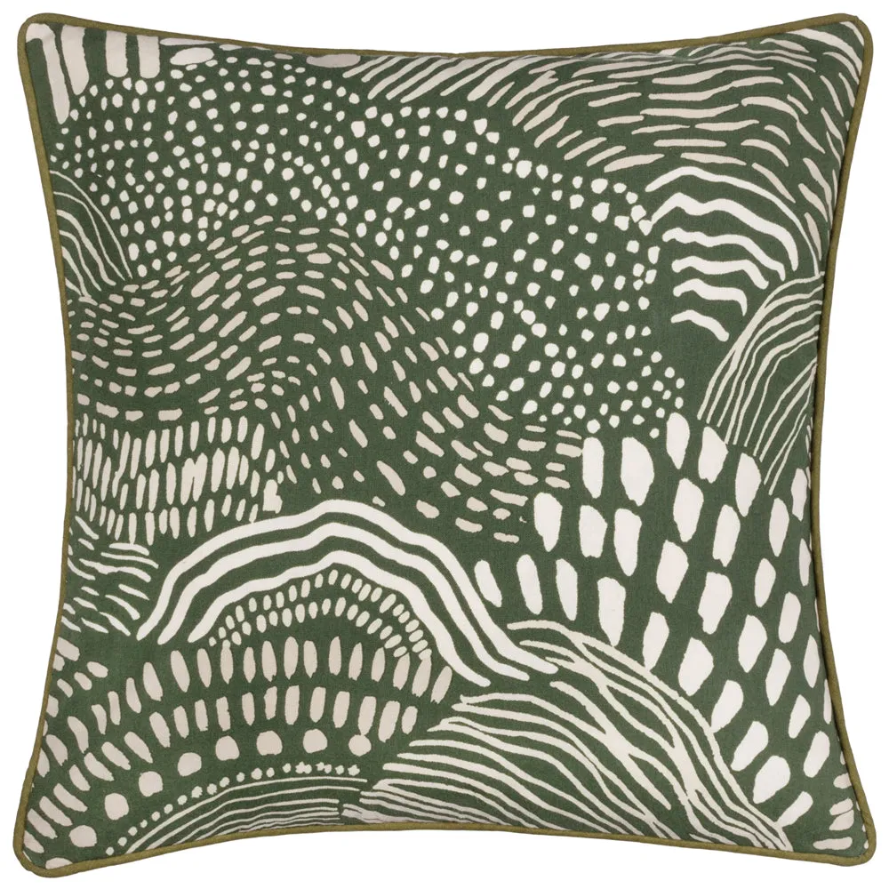 Nola Abstract Piped Cushion Olive