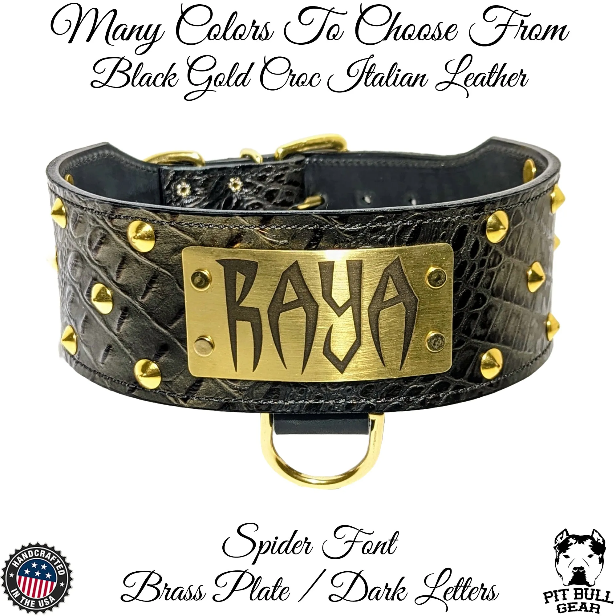 NX33 - 3" Wide Leather Dog Collar Custom Name Plate Collar with Studs