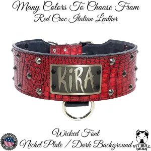 NX33 - 3" Wide Leather Dog Collar Custom Name Plate Collar with Studs