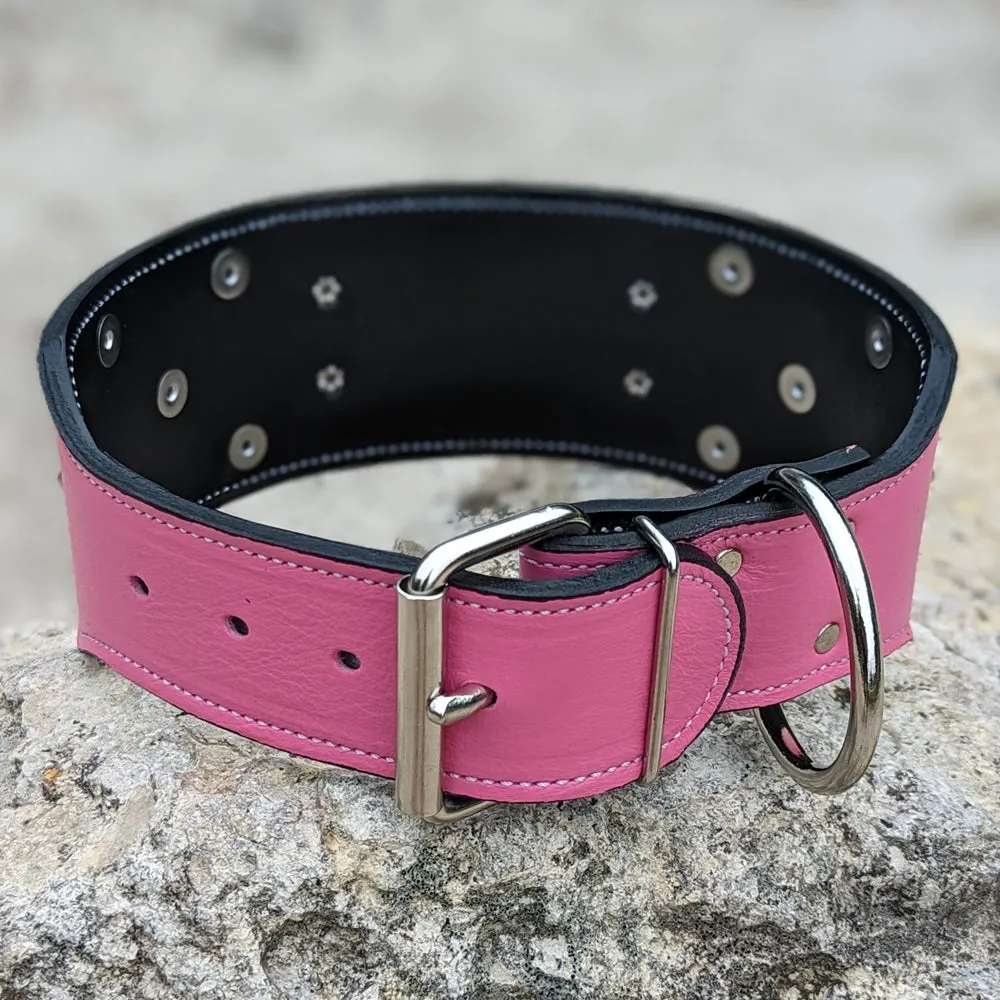 NX33 - 3" Wide Leather Dog Collar Custom Name Plate Collar with Studs