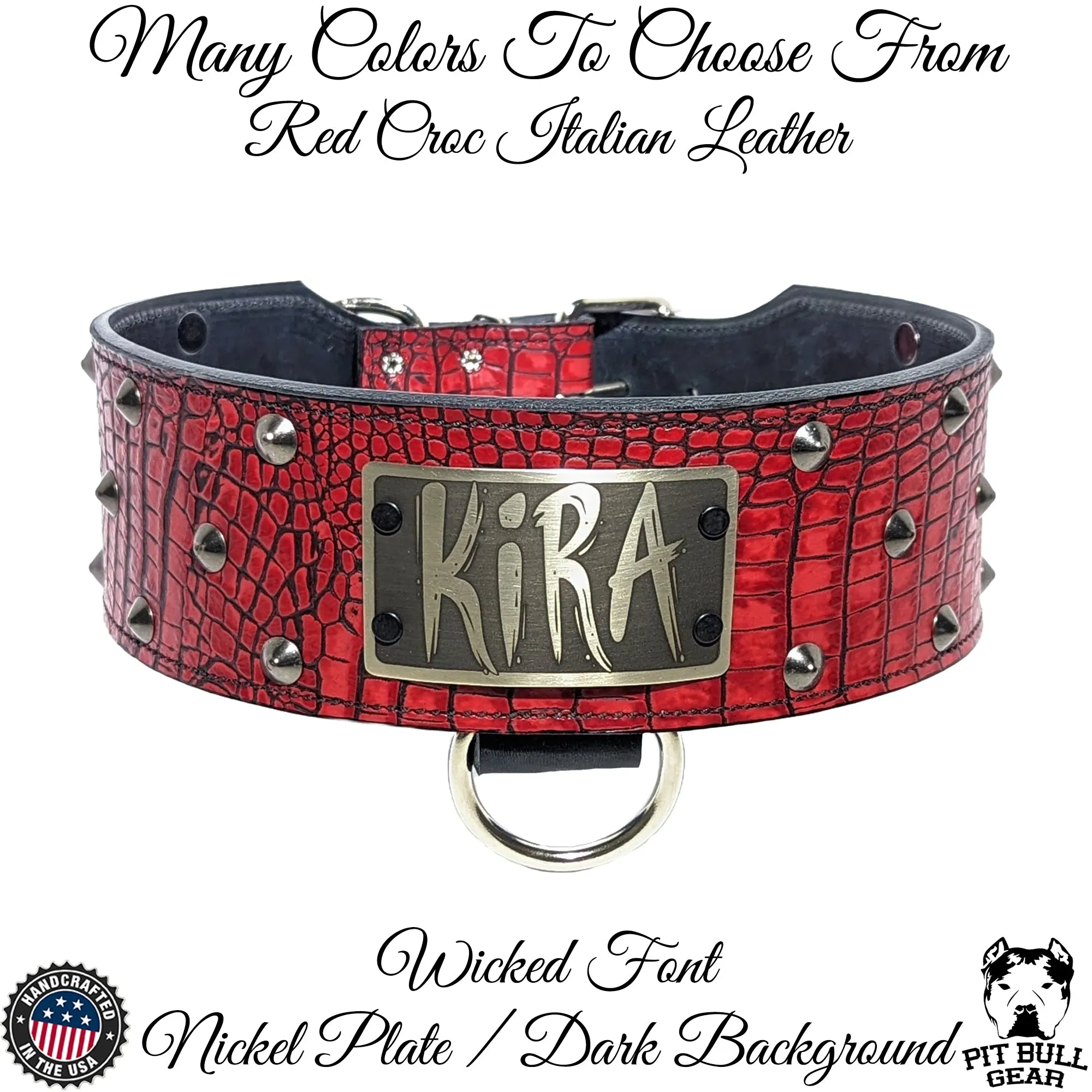 NX33 - 3" Wide Leather Dog Collar Custom Name Plate Collar with Studs