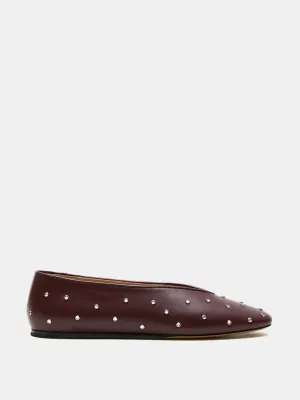 Oxblood crystal studded leather Regency slippers