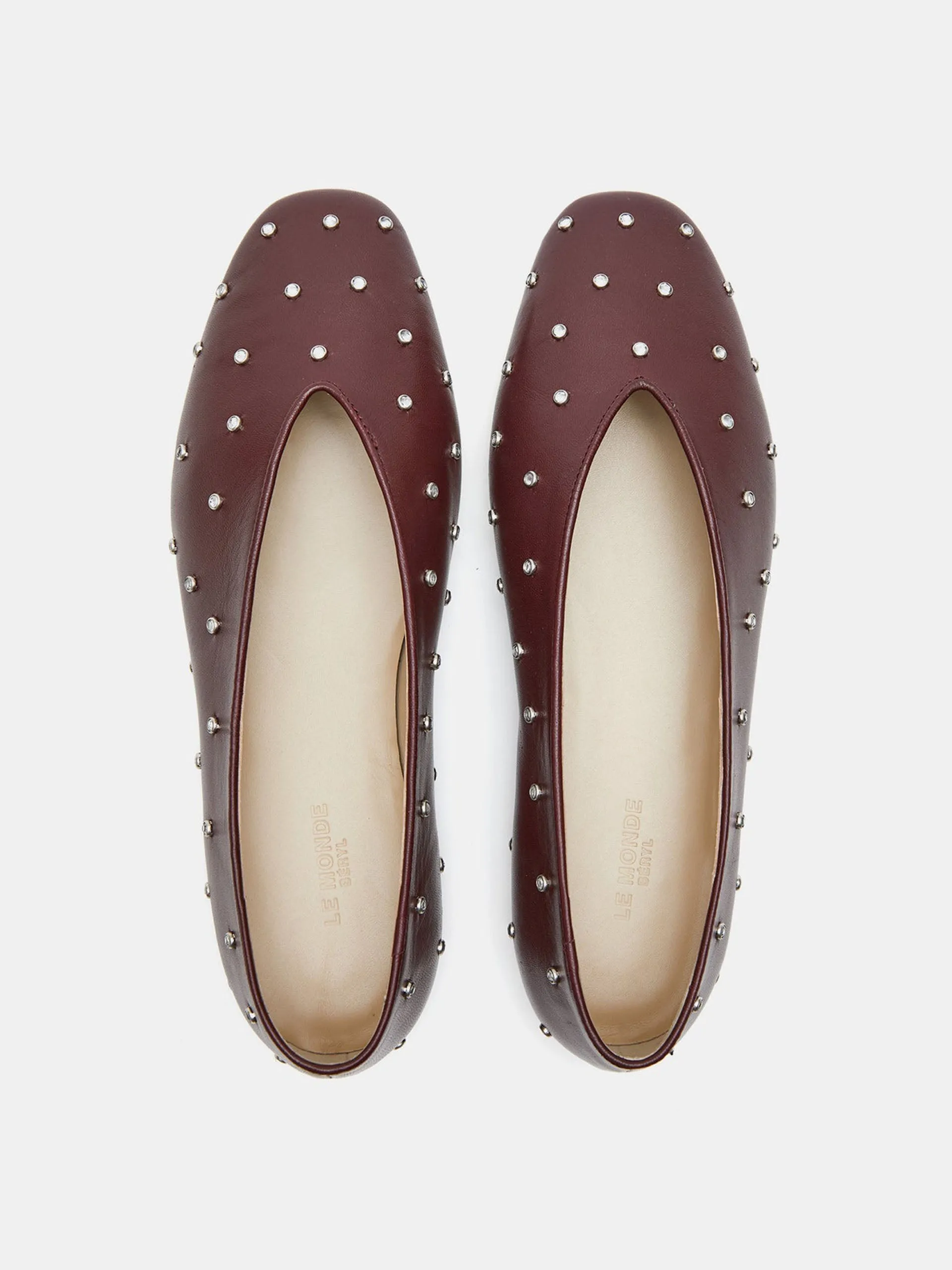 Oxblood crystal studded leather Regency slippers
