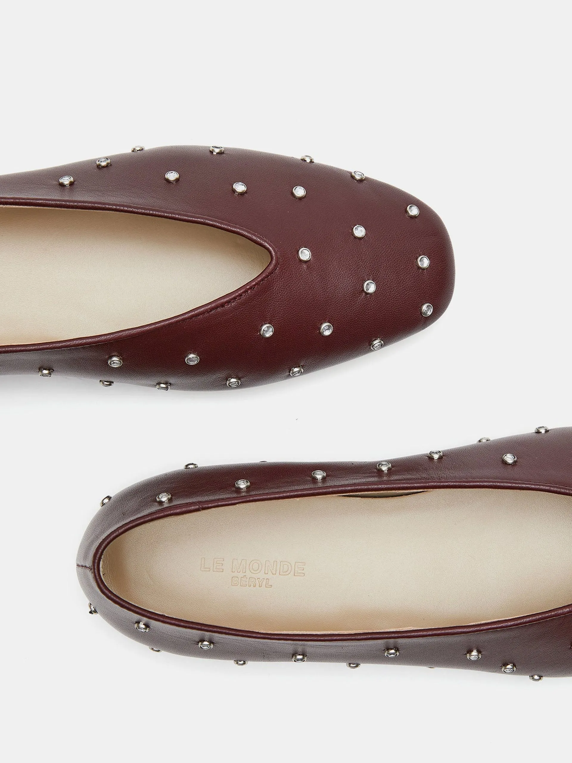 Oxblood crystal studded leather Regency slippers