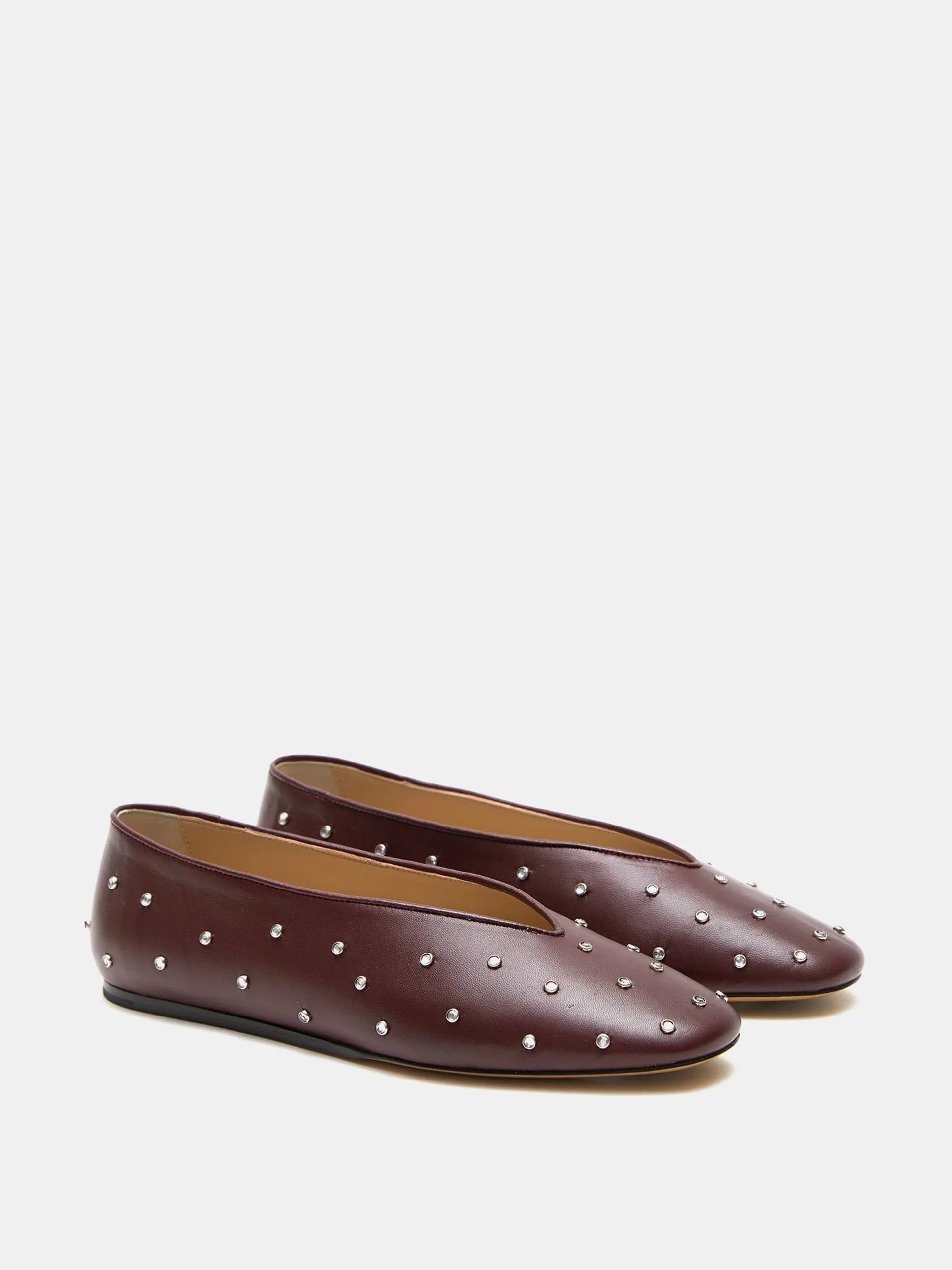 Oxblood crystal studded leather Regency slippers