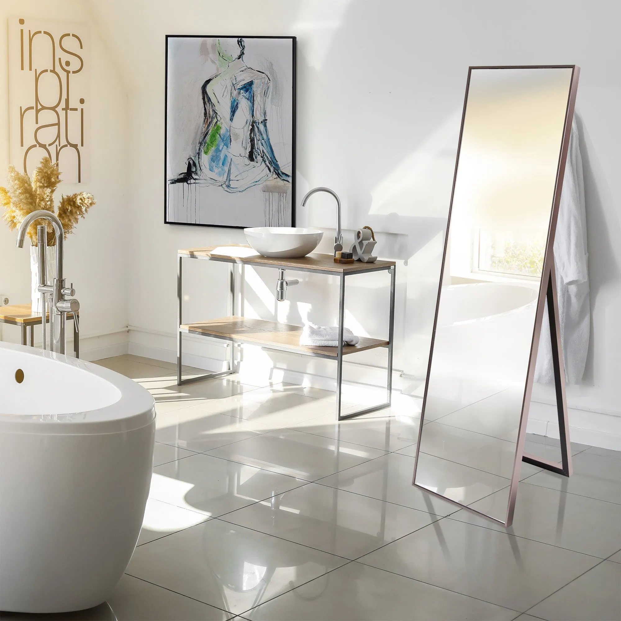 Sleek Brushed Brass Rectangular Full Length Standing Mirror | 19"x35"